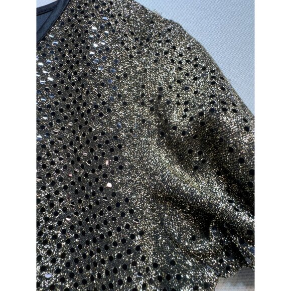 Molly Malloy Evening Party Dress Womens 6 Petite Black Gold Glittery A-Line Midi - Picture 13 of 16